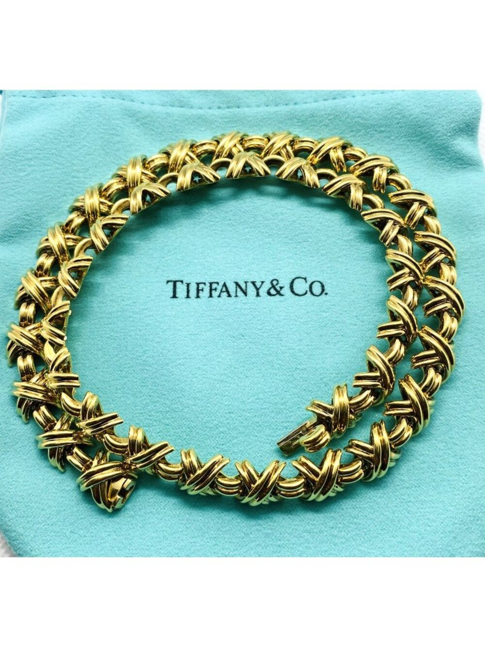 Tiffany & Co 18K Yellow Gold X Signature Necklace Collar 19.75"